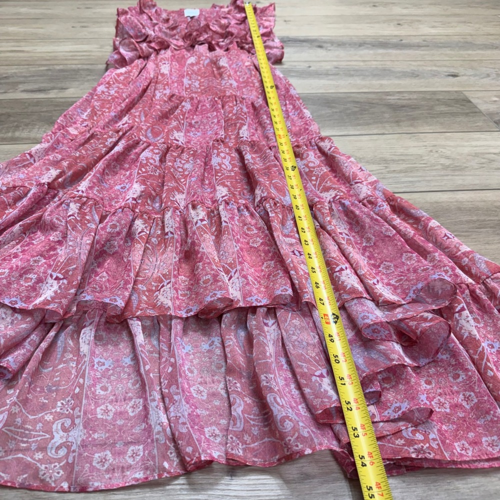MISA Los Angeles Natasha Dress Pink Floral Ruffle Midi High-Low Coquette Large - Picture 10 of 11